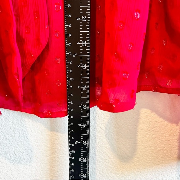 Tommy Hilfiger Red Clip Dot Pleated Tie Neck Blouse Large Holiday Work Top - Picture 11 of 12